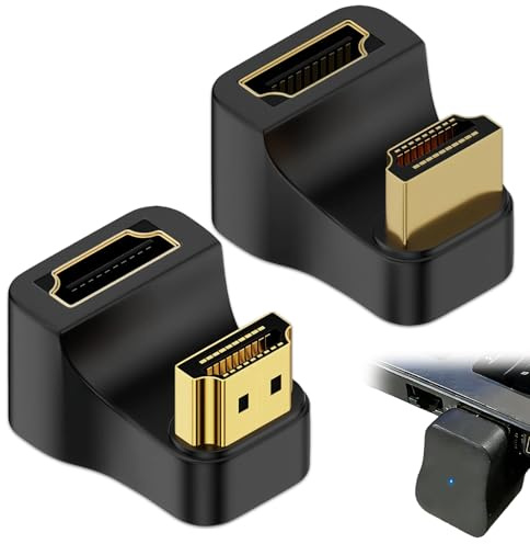 TASSFROO Adaptador HDMI en ángulo en Forma de U (Paquete de 2), Adaptador HDMI 2.1 Macho a Hembra en ángulo de 180 Grados, Conector Ultra HD 2K a 144 Hz / 4K a 60 Hz para TV, portátil y Monitor