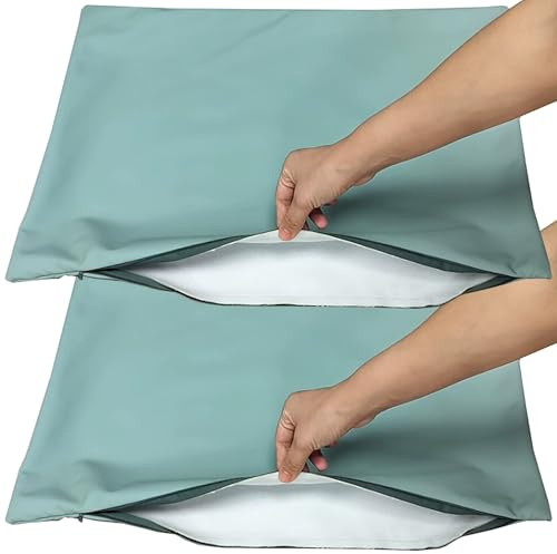 Kunstleder Kissenbezüge, 2er Set Kissenbezug Mit Reißverschluss,Weiche Kissenhüllen für Indoor Outdoor Sofa Bank Kopfkissen, Waschbar Dekorative Sofakissen bezug(Aqua Green,55x55cm set of 2)