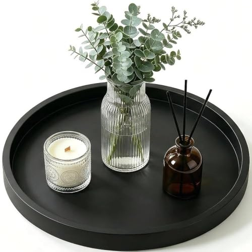 Decorative Round Trays,Round Silicone Bathroom Tray,for Lotion Bottles, Cosmetics, Jewellery Storage, Perfume and Jewellery (Black)