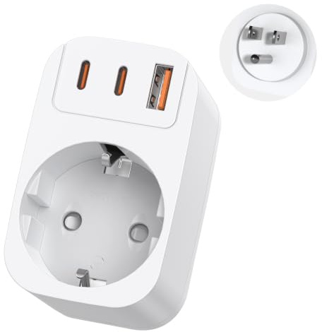 THUNIX Adaptador Enchufe Europeo a Americano, Adaptador de Viaje con 1 USB y 2 USB C,Adaptador Enchufe Español a USA Enchufe Tipo B para EU a US Canada Mexico Colombia Tailandia
