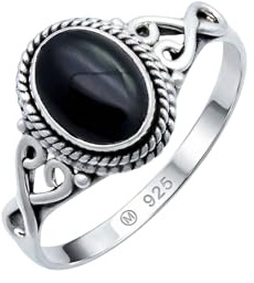 mantraroma Schwarzer Onyx Ring Damen 925 Silber – Cabochon Edelstein Statement Ring