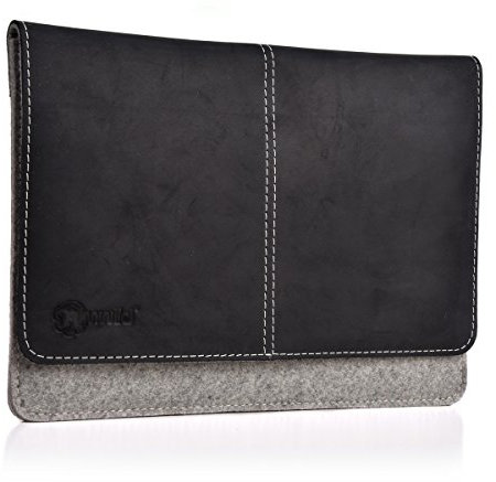 ALMWILD Apple iPad 11, 10.5, 10.2, 9.7 Zoll Hülle, Tasche. Echtes Rinds- Leder & 100% Woll- Filz. Case in Alpstein- Grau mit magnetischer Umschlagklappe aus Echt- Leder Schwarz