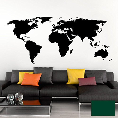 Grandora Wandtattoo Weltkarte Erde Globus Karte I dunkelgrün 120 x 53 cm I Welt Atlas Schlafzimmer Wohnzimmer Wandsticker Wandaufkleber W698