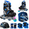 JAMBACH Kinder Inline-Skates mit Schutzset verstellbar zum Rollschuh mit Led (blau, XS (26-29))