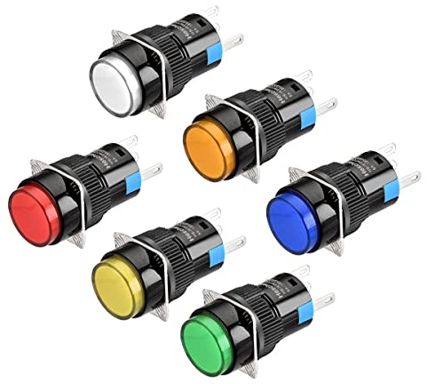Heschen 16mm redondo momentáneo botón interruptor 1NO 1NC blanco amarillo azul verde naranja rojo 220V LED lámpara