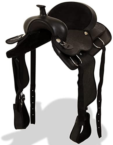 vidaXL Westernsattel Halfter Brustblatt Echtleder 15 Schwarz Pferd Sattel Set