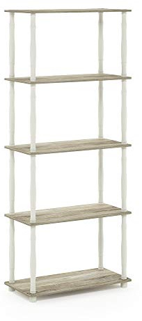 Furinno TURN-S-TUBE Storage Shelves, 5-Tier Book Shelf, Corner Shelf, Toolless Open Shelves, Classic Tubes, for Organization and Storage, Living Room, Garage, Home Office, Sonoma Oak