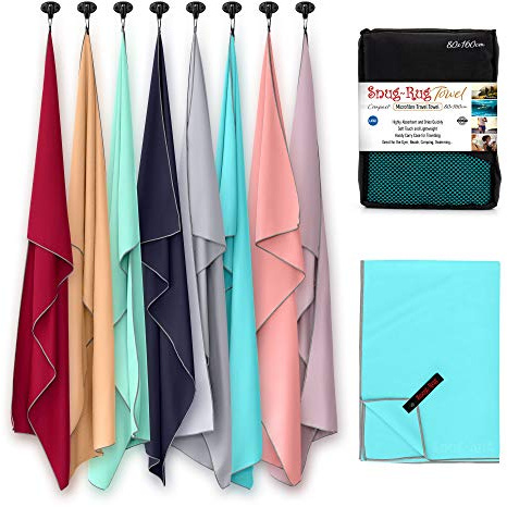 Snug Rug Microfibre Beach Towel Large 80 x 160cm – Super Absorbent Quick Drying Lightweight Sand Proof Beach Towels Crystal Sea Blue