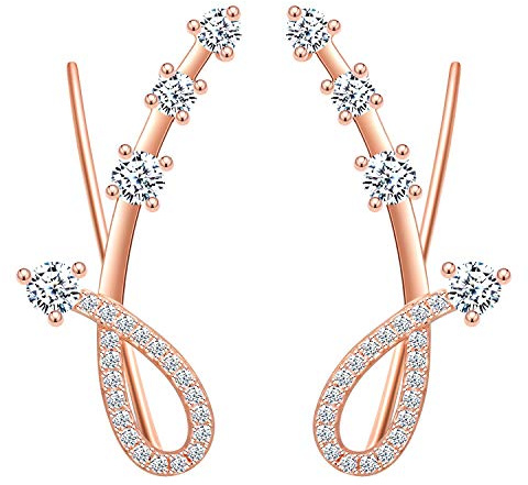 Yumilok Bling Damen Ohrstecker Ohrringe Ohrklemmen 7 Kristalle Musiknote 925er Sterling Silber Hypoallergen Ohrschmuck Ear Cuffs für Frauen Mädchen