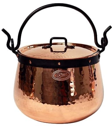 CopperGarden Kupferkessel 20 Liter I Hexenkessel mit Henkel & Deckel I Handgeschmiedeter Kessel aus blankem Kupfer I ideale Wärmeleitung I Feuerkessel zum Kochen I für Gas & Elektroherd geeignet