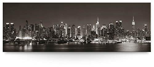 Wandbild Skyline New York Manhatten Night - 150cm x 50cm Leinwand auf Fertigrahmen + Aufhänger