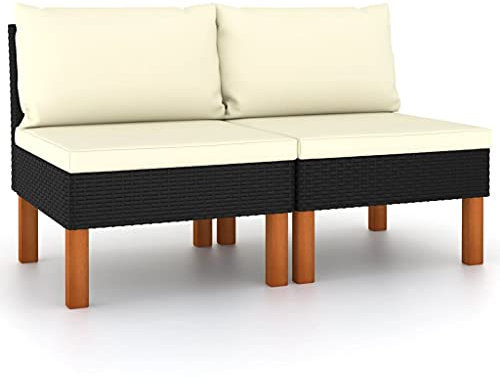 CHAHO Gartensofa,Rattan Gartensofa,Terrasse Sofa,Mittelsofas 2 STK.Poly Rattan und Eukalyptus Massivholz