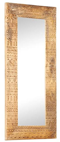 vidaXL Mangoholz Massiv Spiegel Handgeschnitzt Wandspiegel Flurspiegel Hängespiegel Dekospiegel Garderobenspiegel Badspiegel 110x50x2,5cm