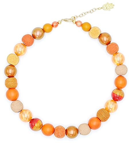 Feliss Handmade: Ketten aus Perlen Halskette Damen Statement Kette 45 cm lang in Boho Style. Choker Halsband Schmuck. Beads Perlenkette Frauen orange