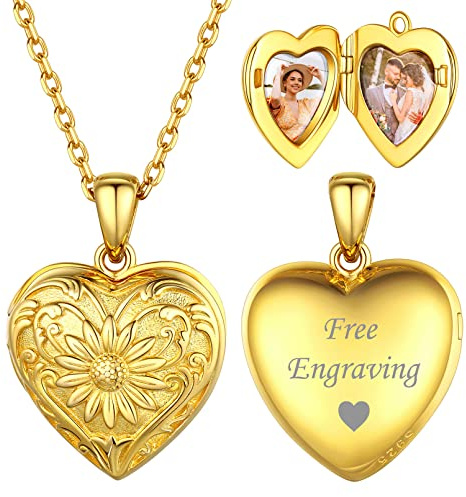ChicSilver Damen Mädchen Medaillon Anhänger für 2 Foto 925 Silber Personalisierter Herz Fotoanhänger Runde Oval Bilder Amulett mit Ihr Wunschgravur für Paar Pärchen Geliebte