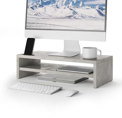 MOBILI FIVER, Riki Monitorständer, Höhe 15 cm, grauer Beton, Made In Italy
