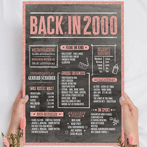 Elbeffekt 25. Geburtstag Frauen Rosegold Holzbild Back in 2000 personalisierbar zum Hinstellen/Aufhängen opt. beleuchtet, Wandbild, Wohnzimmer