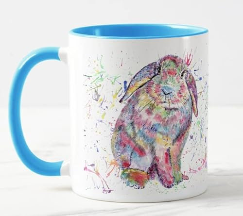 Vixar Lop Tasse colorée avec oreilles de lapin et oreilles de lapin - Cadeau d'anniversaire, Pâques, travail, bureau, Noël, thé, café (L bleu)