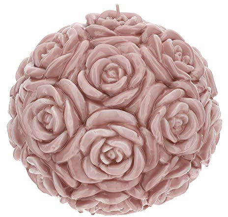 HERVIT Kleine Kugelkerze Rosen Dekokerze rosa Mauve lackiert Ø20 cm