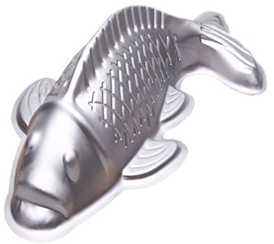 Angoily 3D Fisch Karpfen Geformt Aluminium Backform Kuchenform Zinn Kuchen Pan Fischförmige Kuchen Schokoladenform für Fondant Kuchen Dekoration Backformen Silber