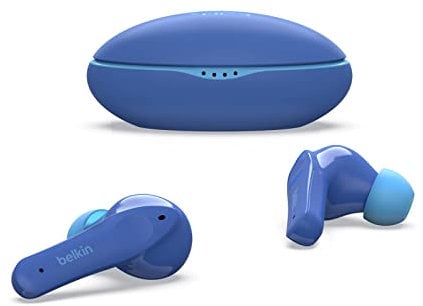 Belkin SOUNDFORM Nano, True Wireless Earbuds for Kids, 85dB Limit for Ear Protection, Online Learning, School, IPX5 Certified, 24 H Play Time for iPhone, iPad, Kindle, Pixel and More – Blue