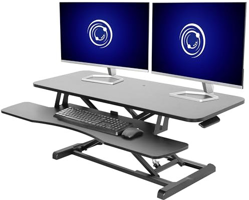 VIVO 107 cm Desk Converter, K Series, Height Adjustable Sit to Stand Riser, Dual Monitor and Laptop Workstation with Wide Keyboard Tray, Black, DESK-V042KB