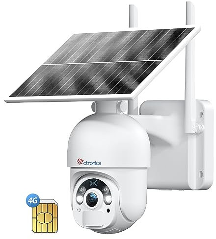 Ctronics 4G LTE Überwachungskamera Aussen mit SIM-Karte, 2K 3MP Kabellos Solar PTZ IP Kamera Outdoor Akku, 355°/95° Schwenkbar, Farb-Nachtsicht, PIR Erkennung, Unterstützt 128GB TF-Karte, 2-Wege-Audio
