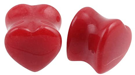Gualiy 2 STK Ohr Plugs Stein, Flesh Ohr Tunnel Rot Herz Stein Herren Plug Ohr