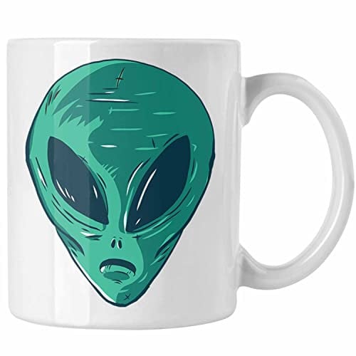Trendation - Alien Tasse Geschenk Außerirdische Geschenkidee Grafik UFO Tasse (Weiß)