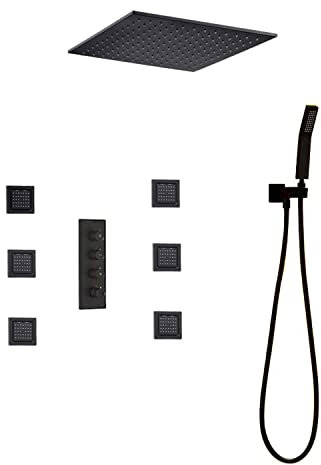 JYCCH Dusche, modernes schwarzes Gemälde, Duscharmatur-Set, Mischbatterie, Regen, 16-Zoll-Duschkopf, 6 Körpersprays und Handbrause, luxuriöses Duschset
