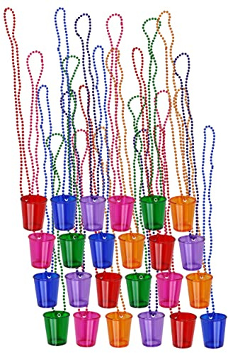 Iconikal Shot Glass on Beaded Necklace, Assorted, 24-Pack