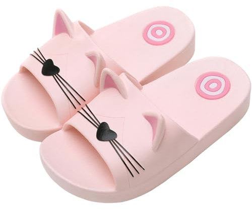Acfoda Ciabatte Bambino Estive Pantofole Casa Antiscivolo MorbideSandali da Spiaggia Piscina Doccia Infradito Mare Comode Leggere con Orecchie di Gatto Rosa 30/31