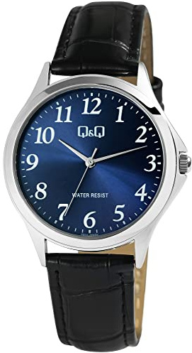 Q&Q Herren-Uhr Kunstleder Armband Dornschließe 3 Bar Analog Quarz (schwarz blau weiß)