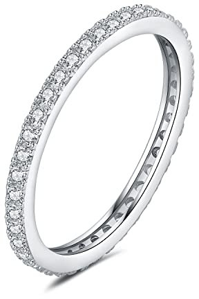 JewelryPalace Anillos Apilables con Circonita para Mujer - Promesa, Banda de Boda, Diamante Simulado Chapado en Oro Blanco - Anillo Eternity Fino con Piedra Pequeña - Joyería 9