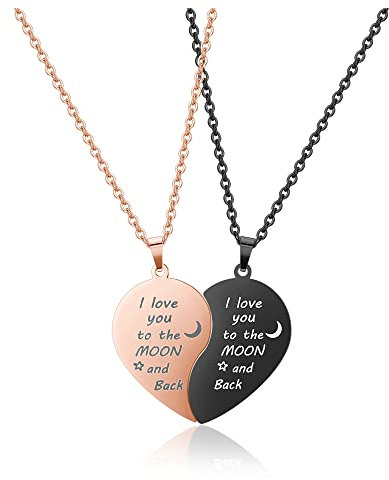 Zysta Personalized Heart Puzzle Matching Necklaces for Couples Boyfriend Girlfriend Women Men Couples Necklace Pendant Engraved Stainless Steel Yinyang Pendant Jewelry Gift Set