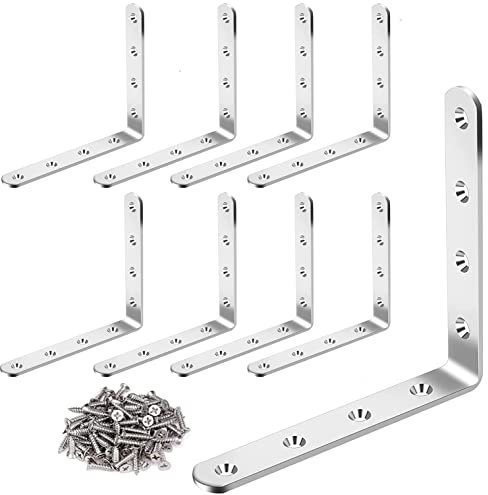 Youery 8 Stück Winkelverbinder, 125 X 125mm Edelstahl Winkel Klammern L-förmige 90 Grad Möbel Eckwinkel Mit Schrauben für Anbau Winkel Bracket Tabelle Stuhl Bücherregal