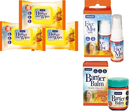 Karrma Nuage Hayfever Relief Wipes 3pk - 1 Hayfever Balm Pollen Barrier - 1 Face Mist Spray 15ml Cools & Refreshes -Allergy Protection and Relief for Adults and Kids Hayfever Kit-Set of 5