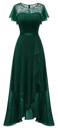 Berylove - Vestido de noche largo para mujer, elegante, con abertura, manga corta, cintura elástica, para bodas y cócteles, verde oscuro, XXXL