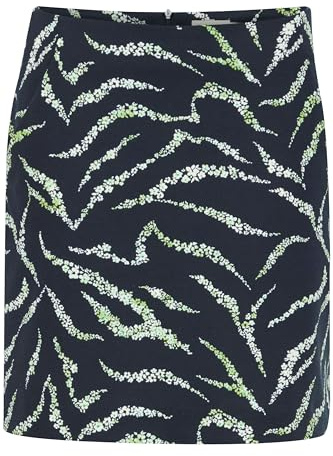 ICHI IHKATE Print SK11 Damen Minirock Rock 74% Polyester, 22% Viskose, 4% Elasthan Regular fit, Größe:M, Farbe:Total Eclipse Zebra Flower AOP (202811)
