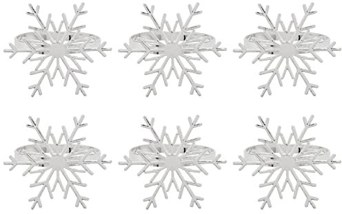 Sirxlevcy 6 StüCk Schneeflocke Servietten Ringe Weihnachten Schneeflocke Servietten Halter Ringe für Weihnachten Urlaub Tisch Dekoration (Silber)