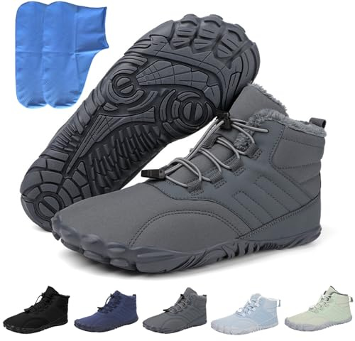 Hekasvm Barfußschuhe Winter Warm Wasserabweisend Gefüttert Winterschuhe für Damen Herren Barfuss Schuhe für Damen/Männer Schuhe Breite Füße Anti-Rutsch-Schuhe Gr.36-47