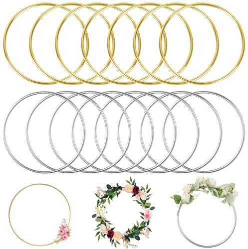 WDZGX Metallring Deko Ring Drahtringe zum Basteln 10cm 16Stk DIY Dekoration kann wiederholt verwendet für Traumfänger Makramee Wanddeko Floristik Hochzeit