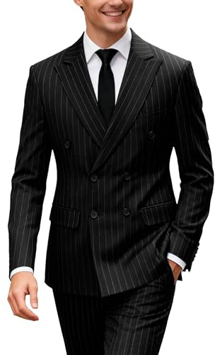UNINUKOO Men's Suits 2 Piece Pinstripe Double Breasted Tuxedo Suit for Men Slim Fit Formal Dress Blazer Jacket Pants