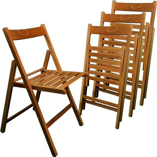 Sicignano Set 4 Sedie Pieghevoli Classiche Richiudibili Compatte in Legno di Faggio Noce 43x49x79h cm - Comode Facili da Portare, Campeggio Giardino Spiaggia Terrazzo Balcone, Made in Italy