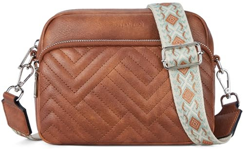 BOSTANTEN Umhängetasche Damen, Klein Handtasche Damen Umhängetasche Crossbody Bag mit Breitem Gurt Handytasche Zum Umhängen Frauen,Braun