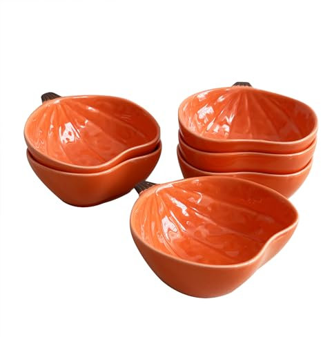 FYUEROPA Ceramic Pumpkin Ramekins Set, Small Bowls for Baking Souffle, Pudding, Serving Snack, Dessert, 6Oz- Set of 6
