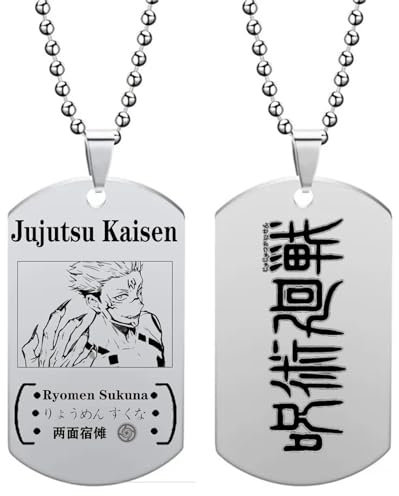 Anime Jujutsu Kaisen Gojou Satoru Halskette Itadori Yuji Kette Anhänger Halskette Cartoon Dog Tags Pattern Schmuck für Mann Frau Geschenke