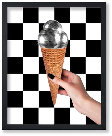 Poster Master Discokugel-Poster – Retro-Eistüten-Druck – Disco-Kunst – moderne Kunst – karierte Kunst – adrette Kunst – trendige Kunst – schicke Boho-Kunst – Wohnheim oder Küche Wanddekoration – 20,3