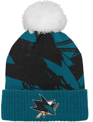 NHL Wintermütze mit Umschlag und Bommel, San Jose, Blau, Big Face Logo, OSFA (Jugend)