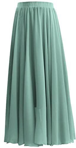 Skang Rock Damen Sommer Lang Sommer Damen Einfarbig Chiffon Rock Damen Hohe Taille Langer Rock Bleistiftrock Mit Spitze (Mint Green, L)